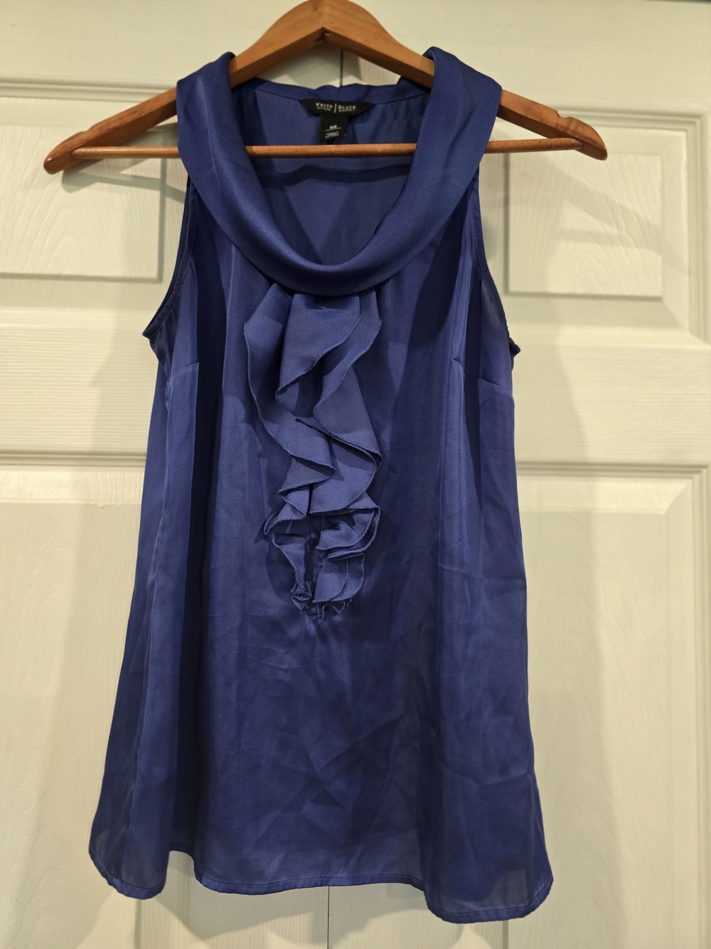 White House Black Market Navy Satin Cowl Neck Blouse